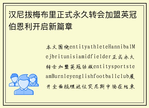 汉尼拔梅布里正式永久转会加盟英冠伯恩利开启新篇章